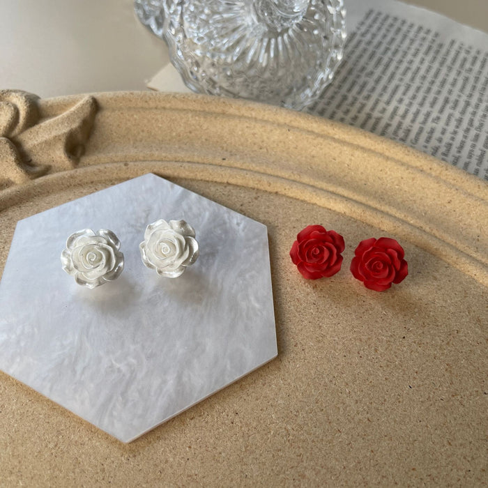 Rose earrings S925 silver needle retro simple earrings