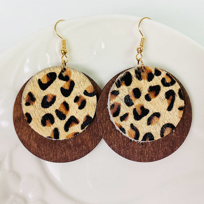 Wooden leopard print earrings