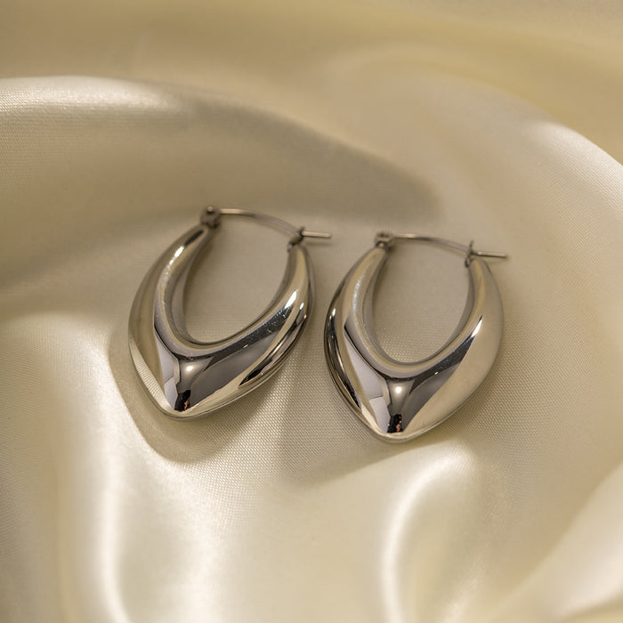 Stainless Steel French Style Smooth Hollow Hoop Earrings - Fashionable Circle Earrings for Women