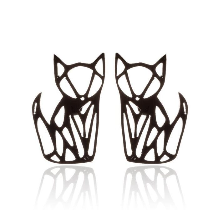 Fox and Cat Stainless Steel Hollow Earrings - Cute and Vintage Animal Jewelry