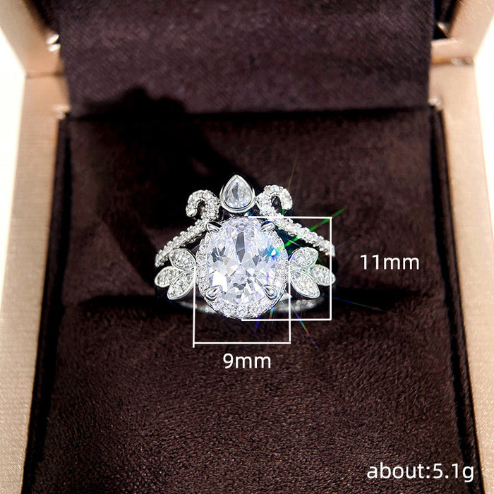 Simulated diamond crown ring princess temperament ring