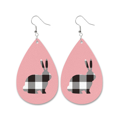 Easter Bunny Leather Earrings with Leopard Print, Checkered Pattern, and Carrot Design