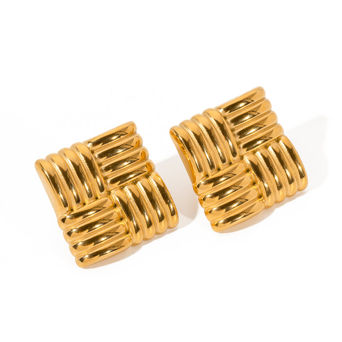 High-End Design 18K Gold Plated Square Textured Stud Earrings - Fashionable Jewelry