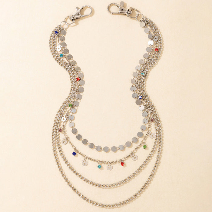 Colorful diamond-studded multi-layer metal disc trouser chain four-layer jewelry