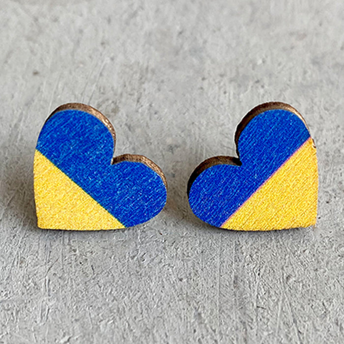 Simple Peace Flag Heart and Sunflower Stud Earrings with Vintage Style