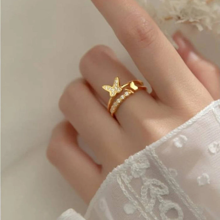 Double Layer 18K Gold Plated Stainless Steel Ring - Minimalist Style