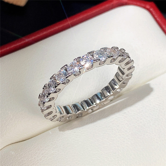 Light luxury full-studded zircon platinum female ring