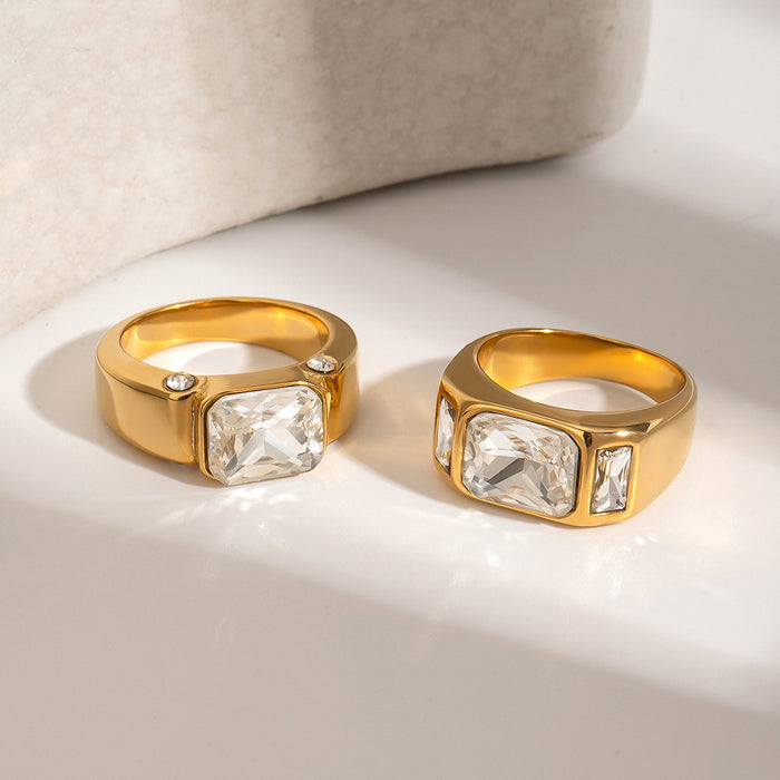 18k gold stainless steel rhinestone ring