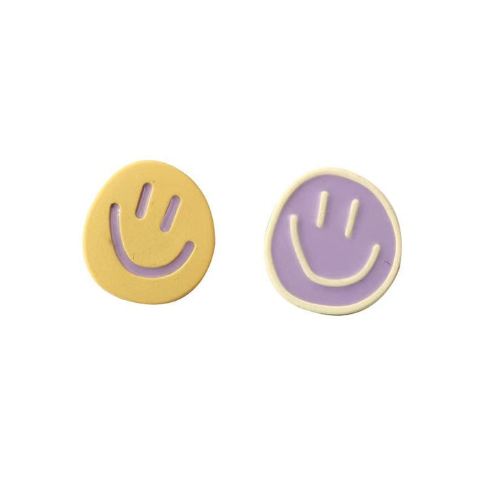 Smiley face macaron color earrings contrast color sweet and cute earrings