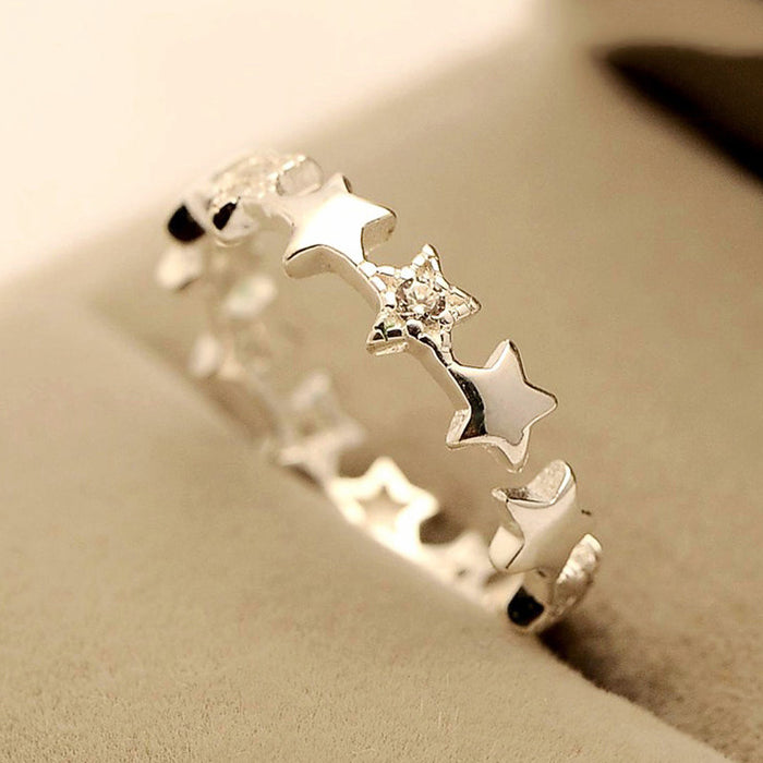 Small fresh five-pointed star ring adjustable diamond star ring