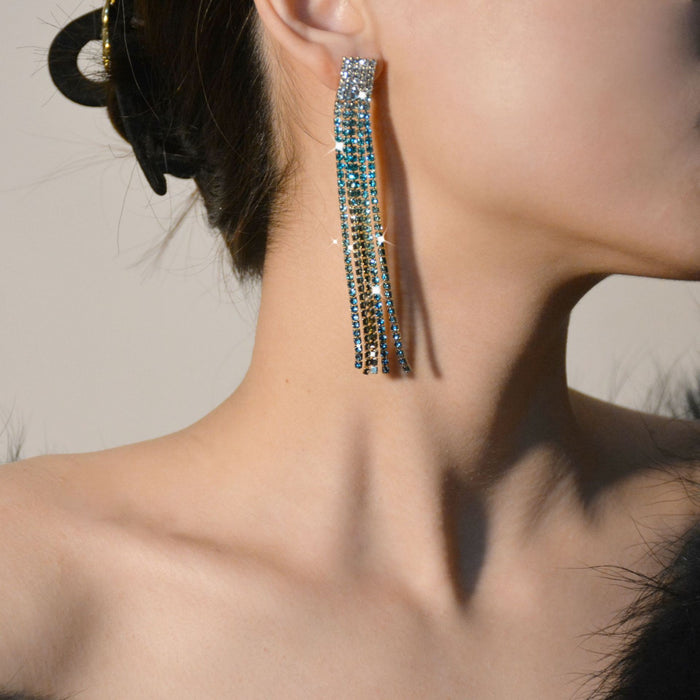 Colorful Tassel Rhinestone Earrings - Exaggerated Dangles for a Trendy Style