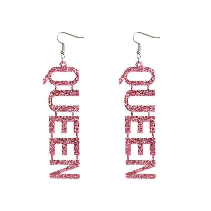 Queen Party Letter Earrings with Glitter and Trendy Style