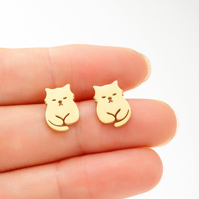 Pet cat earrings, fashionable French niche temperament simple cute mini earrings stainless steel wholesale