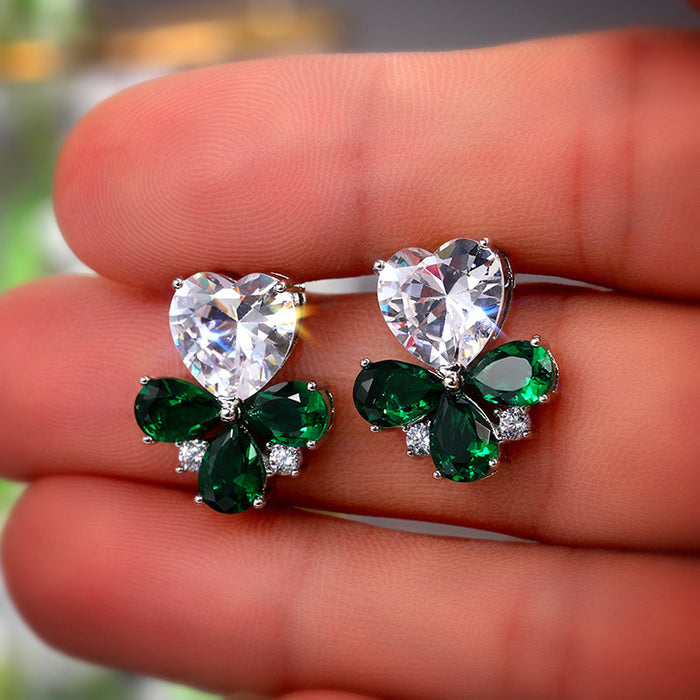 Flower heart-shaped zircon earrings for women