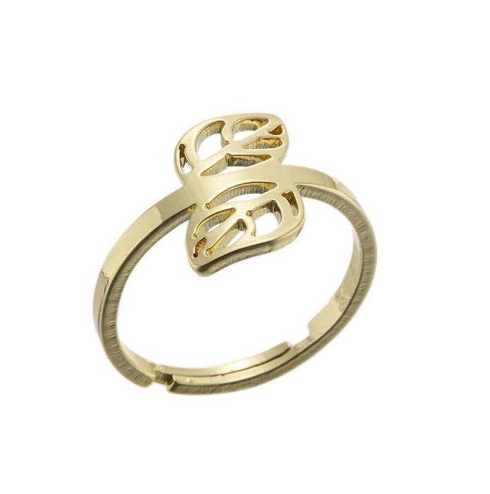 Vintage hollow leaf ring, 18K gold stainless steel ring wholesale