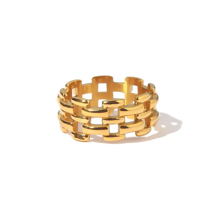 Hollow Design 18K Gold Plated Stainless Steel Ring - Elegant and Adjustable