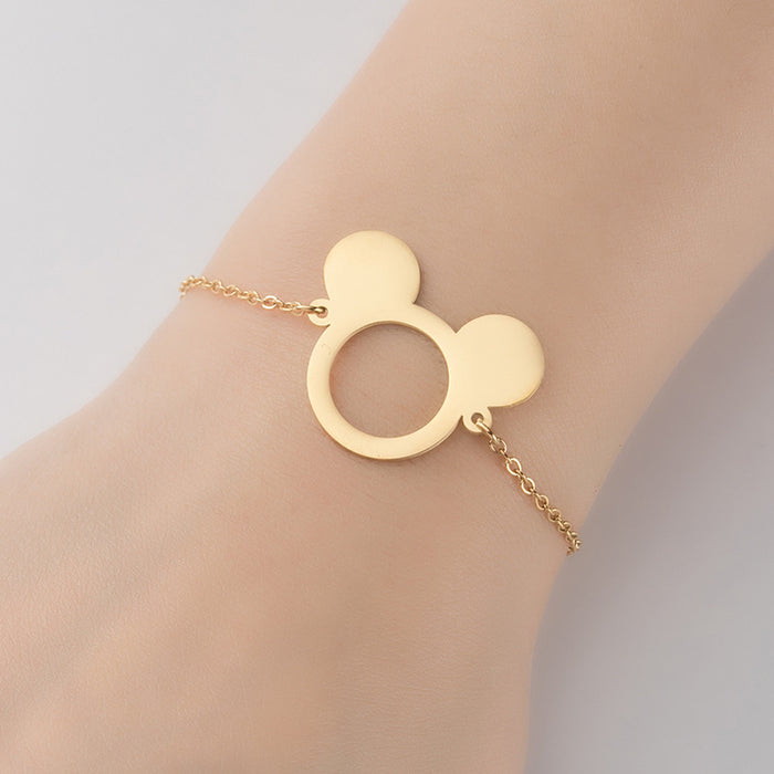 Mouse head double peach heart airplane bracelet, European and American geometric hollow jewelry wholesale