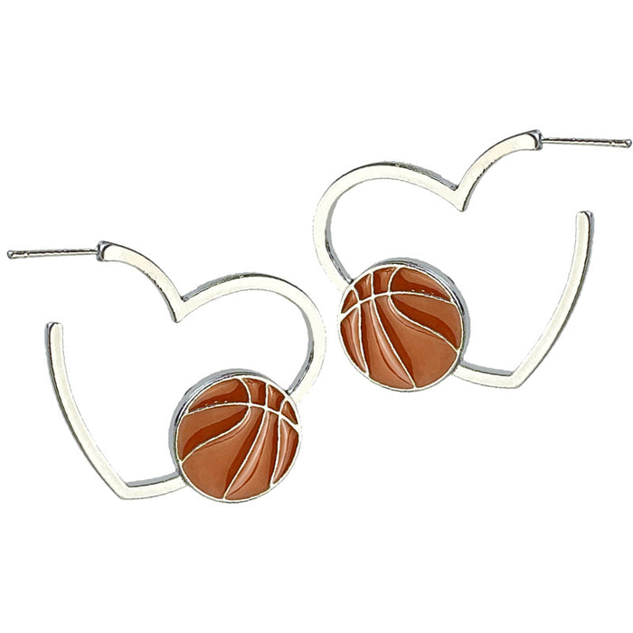 Metal Sports Theme Hoop Earrings with Basketball, Football, and Heart Designs