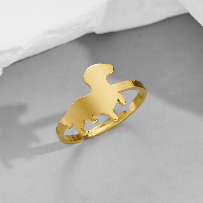 Cute puppy ring, childlike cartoon stainless steel open ring wholesale