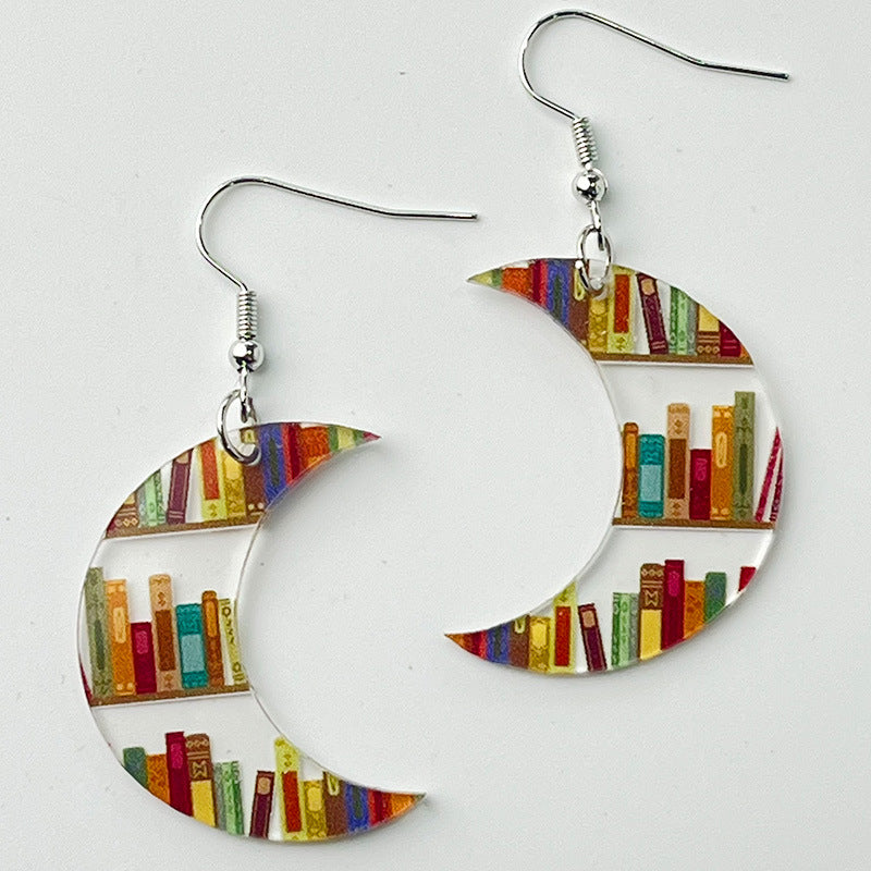 Acrylic school bookshelf earrings