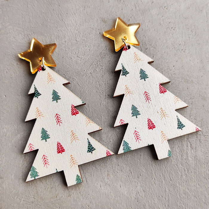 Wooden Christmas tree earrings