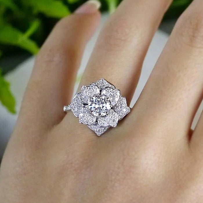 Flower zircon full diamond ring for women, daily all-match light luxury ring