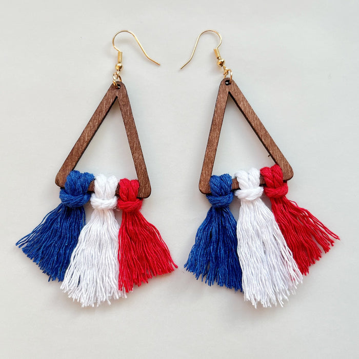 Handwoven Tassel Earrings in American Colors for Independence Day with a Simple Design