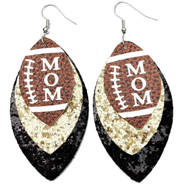 Football Mom Glitter Leather Earrings with Cheerleader Design