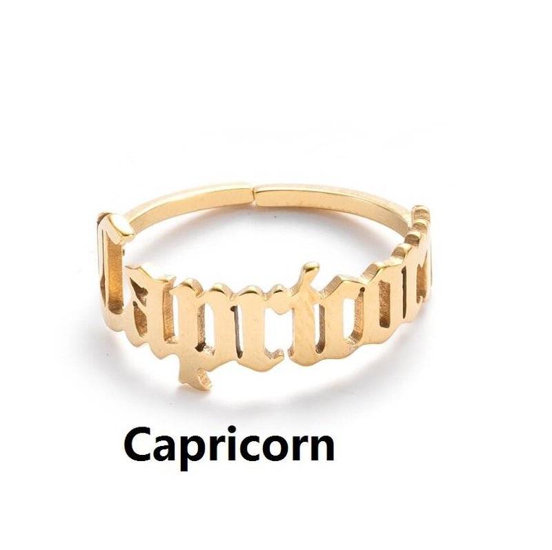 Stainless steel letter ring, European and American retro open ring wholesale