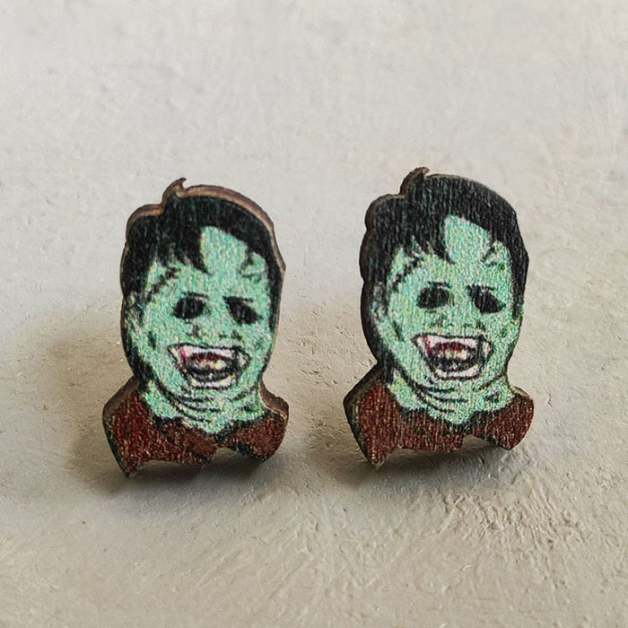 Wooden Halloween Horror Figure Earrings