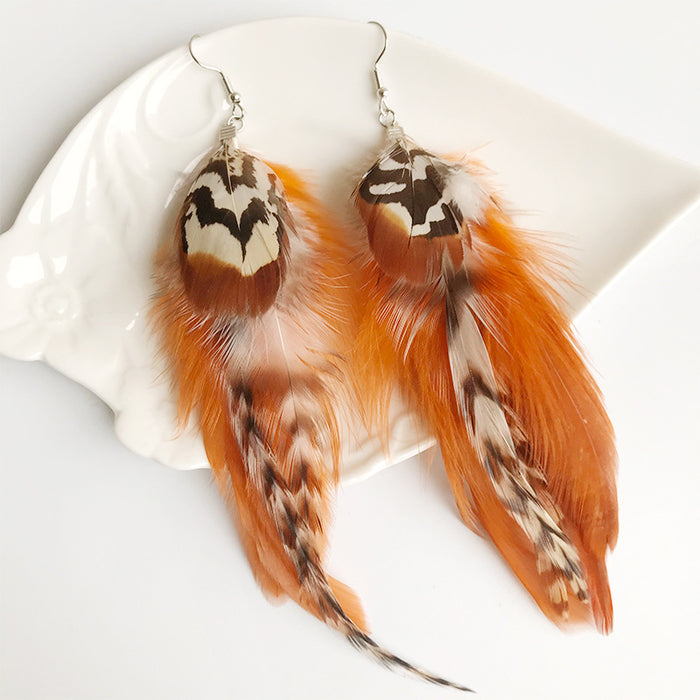 Creative Natural Feather Earrings with Wild Bohemian Vintage Style