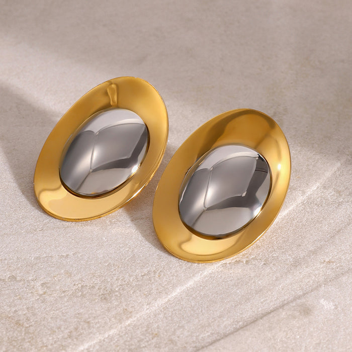 Stainless steel gold and silver contrast geometric metal earrings fashionable glossy