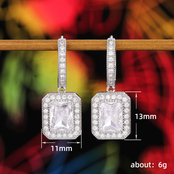 High-end princess square diamond earrings celebrity temperament evening earrings
