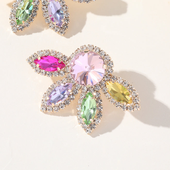 Exaggerated Flower Rhinestone Earrings - Sparkling Dangles for Evening Wear