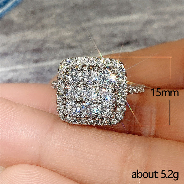 Simple niche design copper plated platinum full diamond square ring female luxury ring