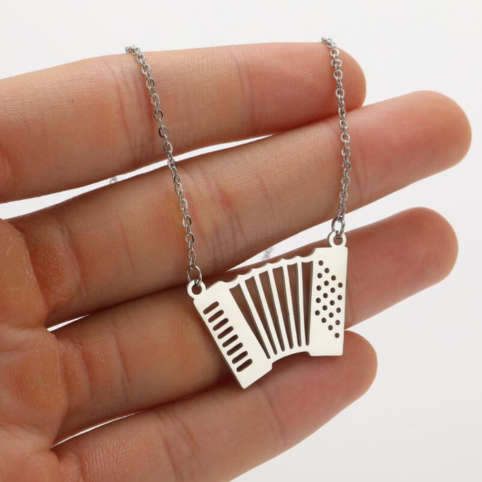 Music Note and Accordion Pendant Necklace - Elegant and Stylish Jewelry