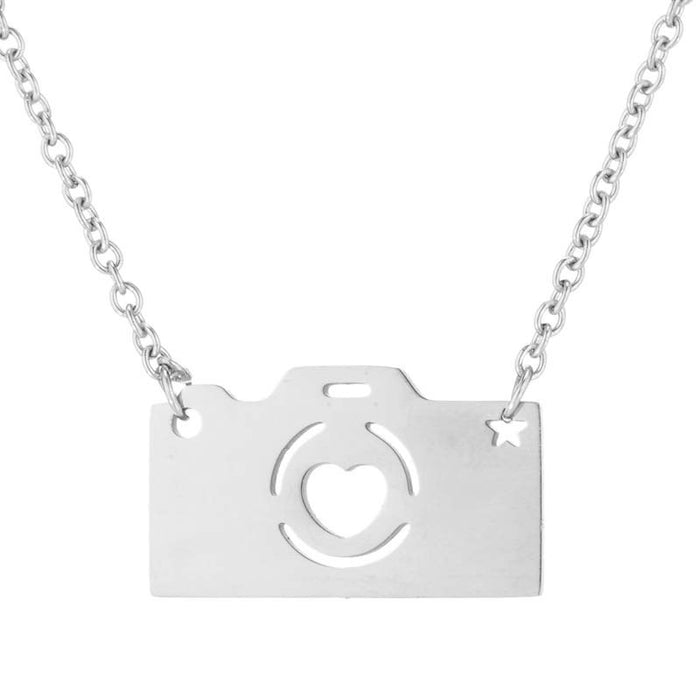 Camera puzzle star pendant necklace, stainless steel girls simple love necklace wholesale