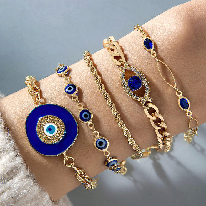 Bohemian Evil Eye Bracelet Set - Unique Diamond-Inlaid Jewelry