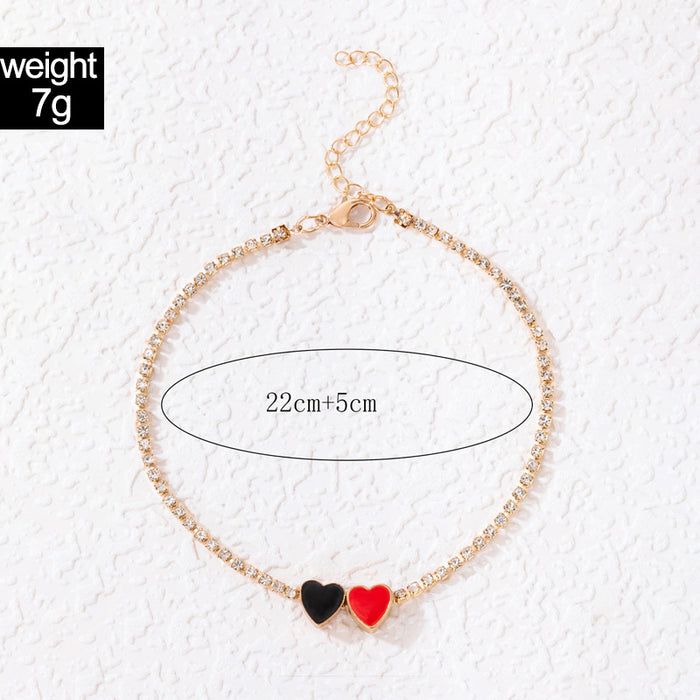 Heart Charm Elastic Anklet with Alloy Heart Pendant