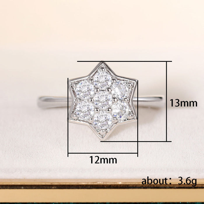 Small star-shaped thin ring, copper inlaid with zircon hexagonal star