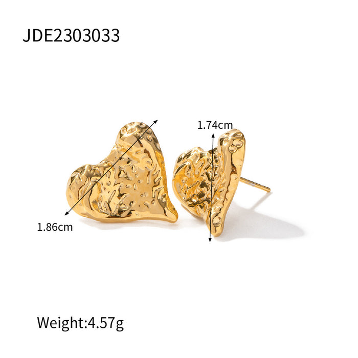 Pendientes con textura en forma de corazón de estilo europeo moderno: joyería de acero inoxidable bañada en oro de 18 quilates para mujer