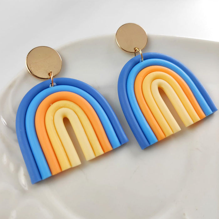 Colorful U-Shaped Clay Earrings - Trendy Rainbow Geometric Design