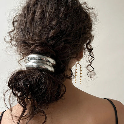 Eco-Friendly Alloy Curved Fan Hair Tie and Clip Set - Simple Elegant Three-Ring Hair Accessories