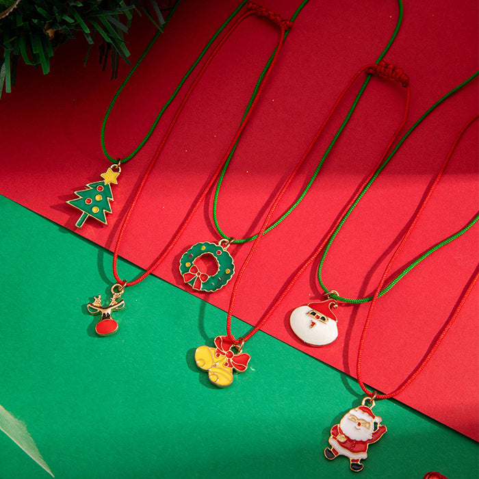 Christmas Tree and Reindeer Bracelet Set - Six-Piece Colorful Jewelry