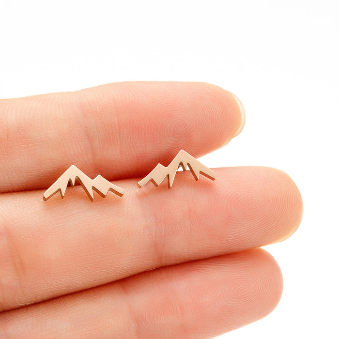 Snow mountain peak earrings, retro forest style small fresh stainless steel mini Korean version student fashion earrings wholesale