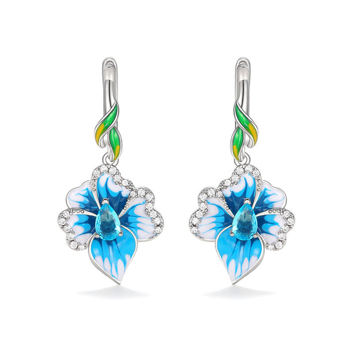 Pastoral style flower dripping glue earrings