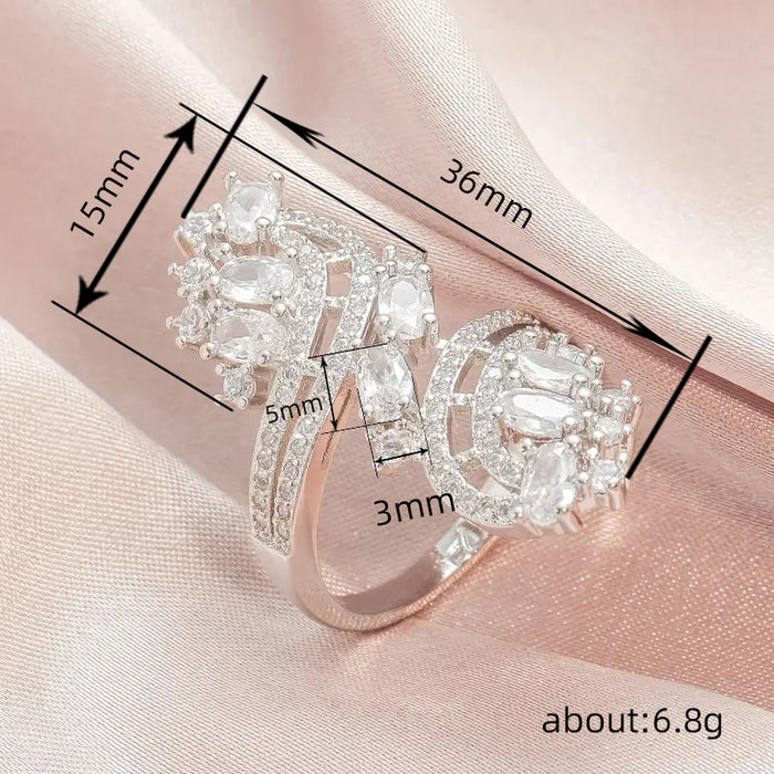 American version of luxury ring exaggerated net red zircon ring Korean version of petal couple ring