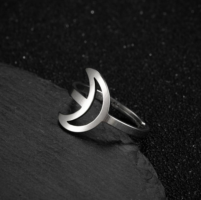 Simple stainless steel moon ring, retro open ring wholesale