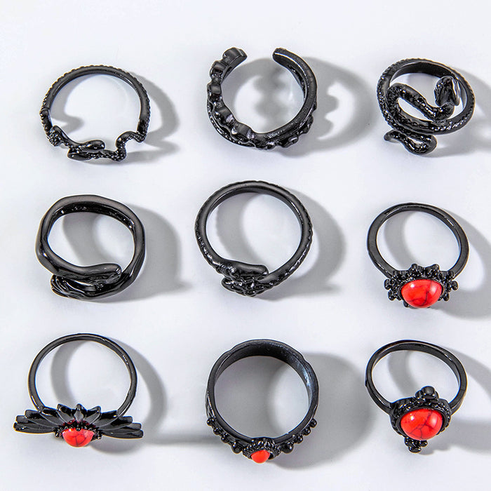 Dark Punk Snake Turquoise Knuckle Ring Set - Waterdrop Nine-Piece Set for Women