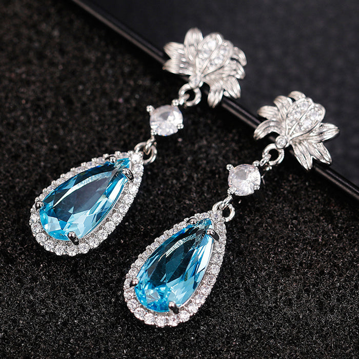 Long teardrop pear-shaped flower earrings simulated yellow diamond earrings